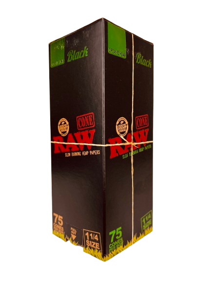 RAW 1 1/4 ORGANIC HEMP BLACK 75 CONES/BX