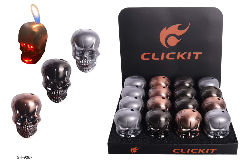 CLICKIT LIGHTERS - SKULL - 16CT - ITEM GH9067