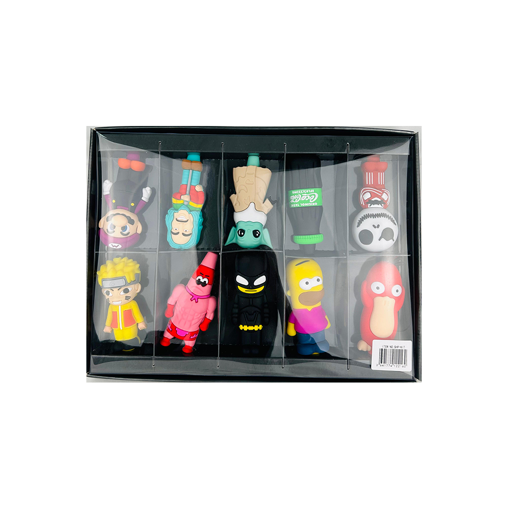 CREATIVE CARTOON SILICONE PIPE SET 10CT/BX (SHP1008)