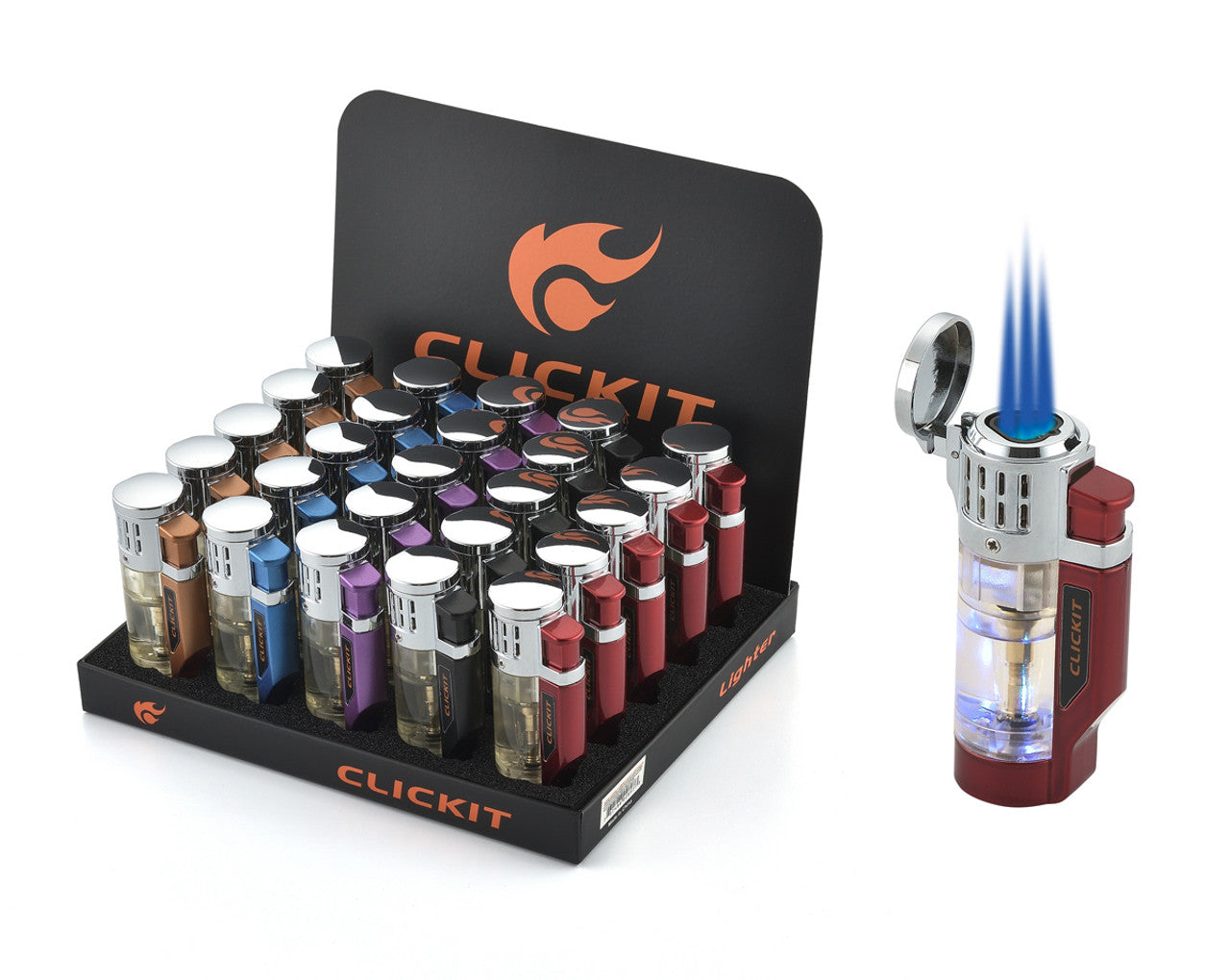 TRANSPARENT W/LED LIGHT TRIPLE TORCH 25CT (GH-10897)